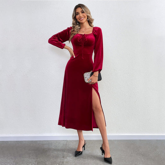 Damen Maxikleid mit Drapierung und Hochschlitz Eveloria - Eveloria