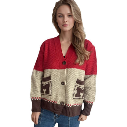Damen Strickjacke V-Ausschnitt Dekorative Taschen Eveloria