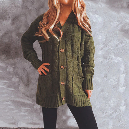 Damen Strickjacke V-Ausschnitt Knöpfe Grau Eveloria