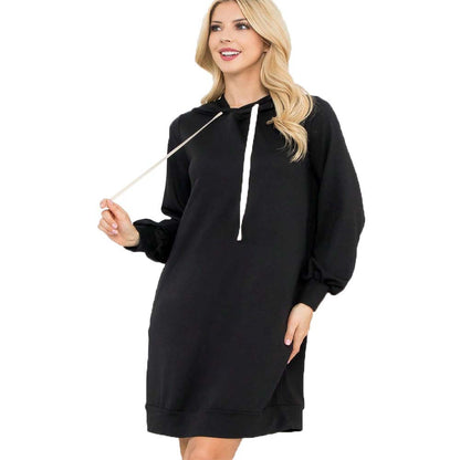 Damen Hoodie-Kleid Puffärmel Kängurutasche Eveloria
