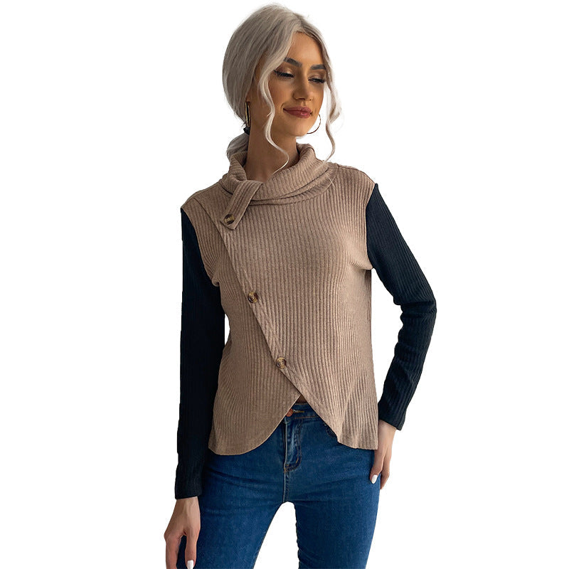 Damen Strickpullover Asymmetrisch Dekorativer Kragen