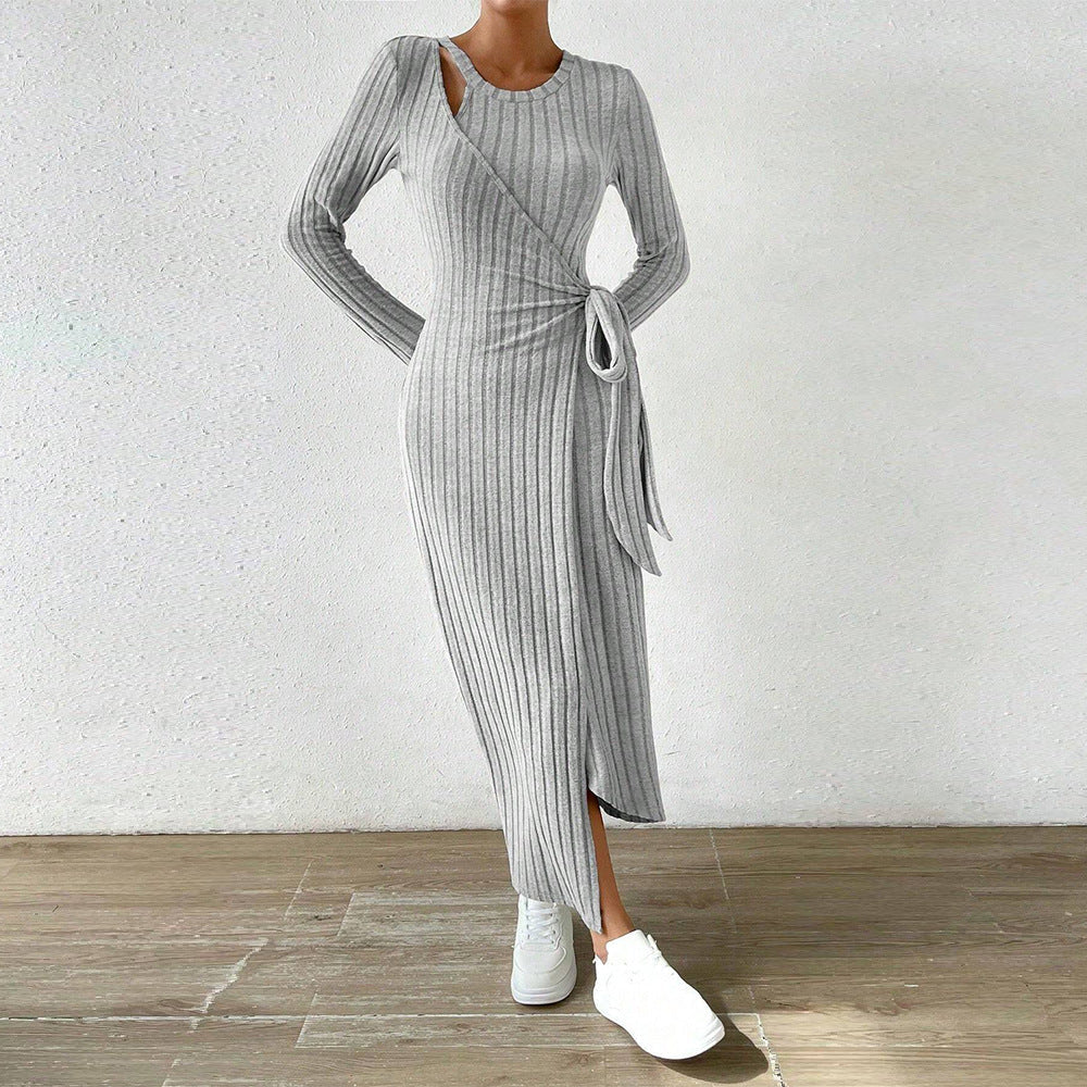 Damen Wickelkleid Rippstruktur Elegante Taillierung Eveloria
