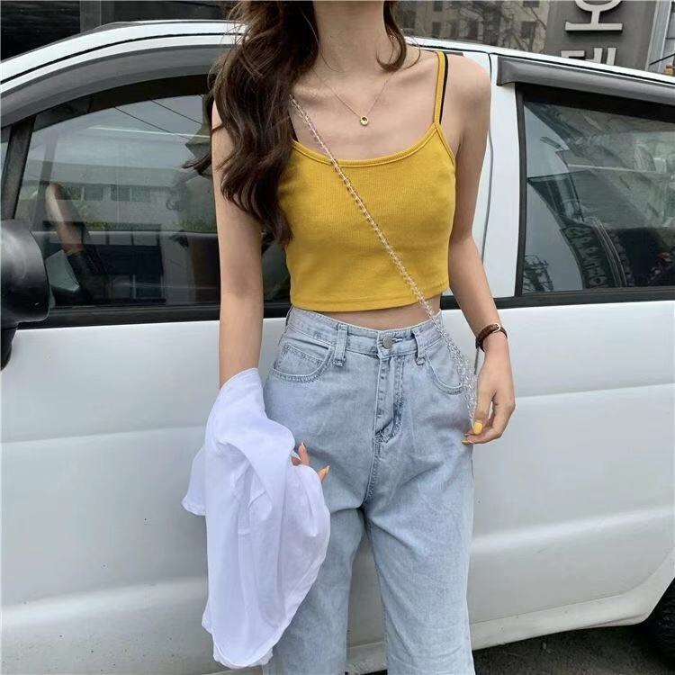 Damen Cropped Elastisch Schmale Träger