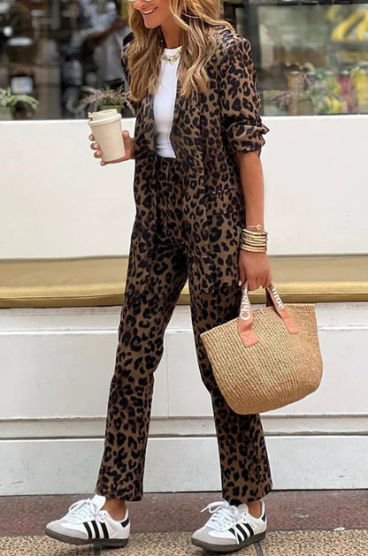 Damen Blazeranzug Animal-Print Modern