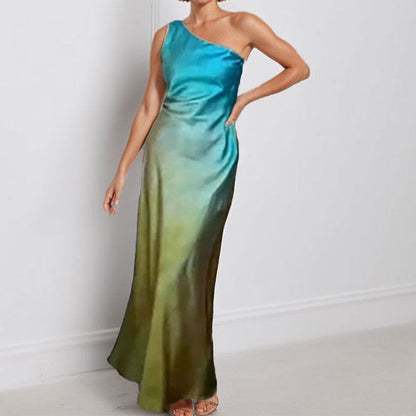 Damen Maxikleid Asymmetrisch Satin Eveloria