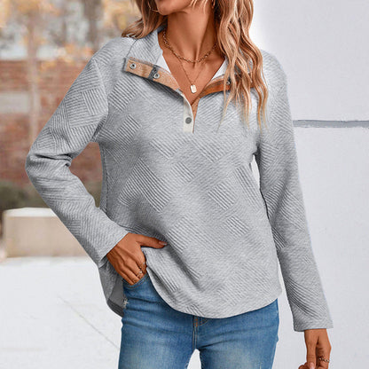 Damen Pullover Strukturiertes Design Schicker Kragen Beige