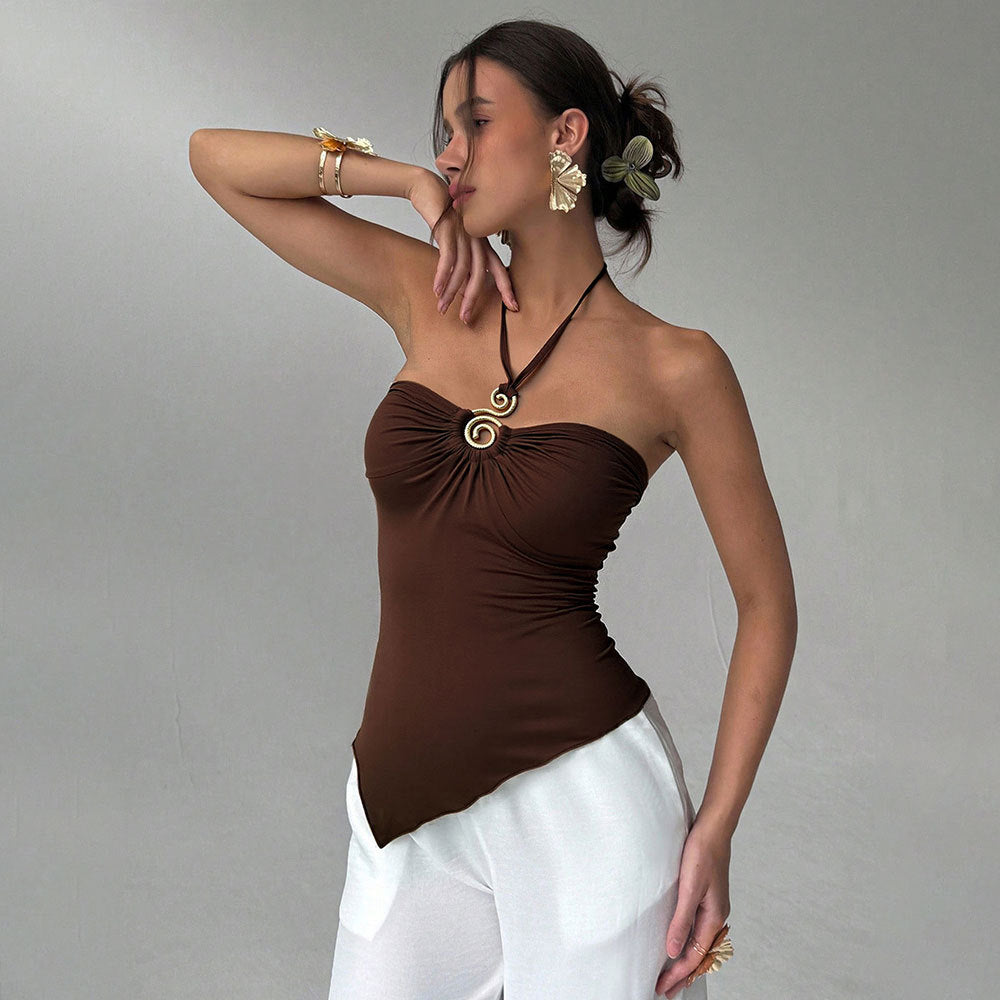 Damen Wickeltop Elegante Drapierung Verstellbares Halsband