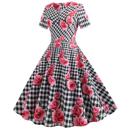 Damen Rockabilly Kleid Florales Muster Eveloria