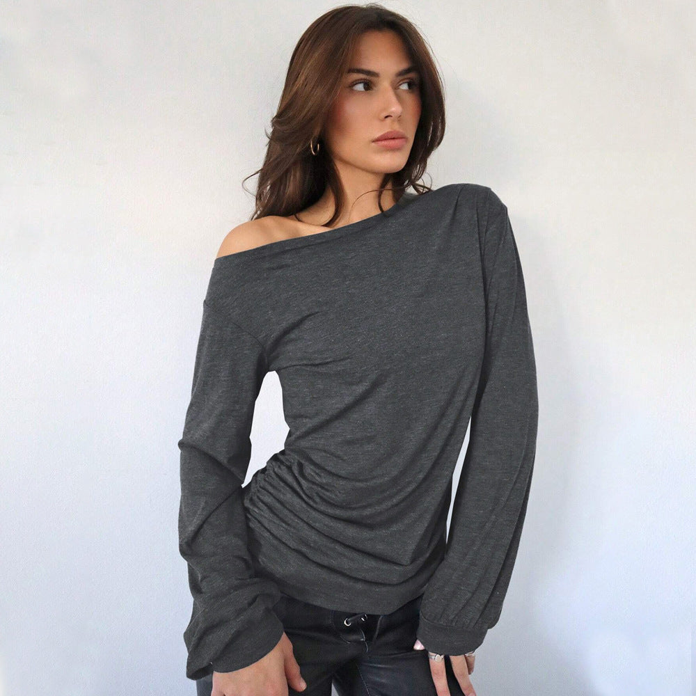 Damen Off-Shoulder Langarmshirt Rüschendetails Elegantes Design - Eveloria