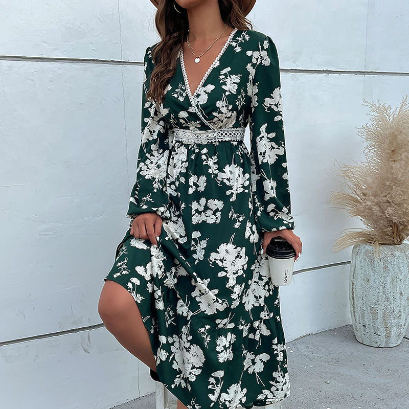 Damen Maxikleid Floralmuster Rüschen Details - Eveloria
