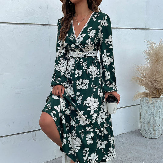 Damen Maxikleid Floralmuster Rüschen Details - Eveloria