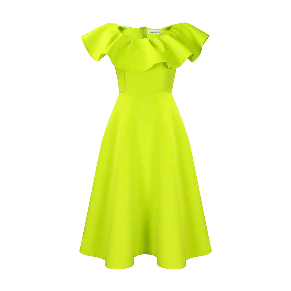 Damen Midikleid Tailliert Volant Elegant Eveloria