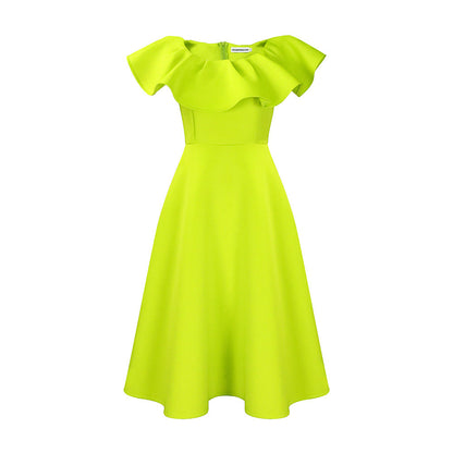 Damen Midikleid Tailliert Volant Elegant Eveloria