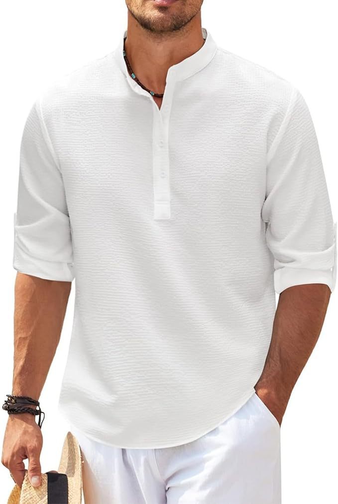 Herren Henley Hemd Lange Ärmel Lässig - Eveloria