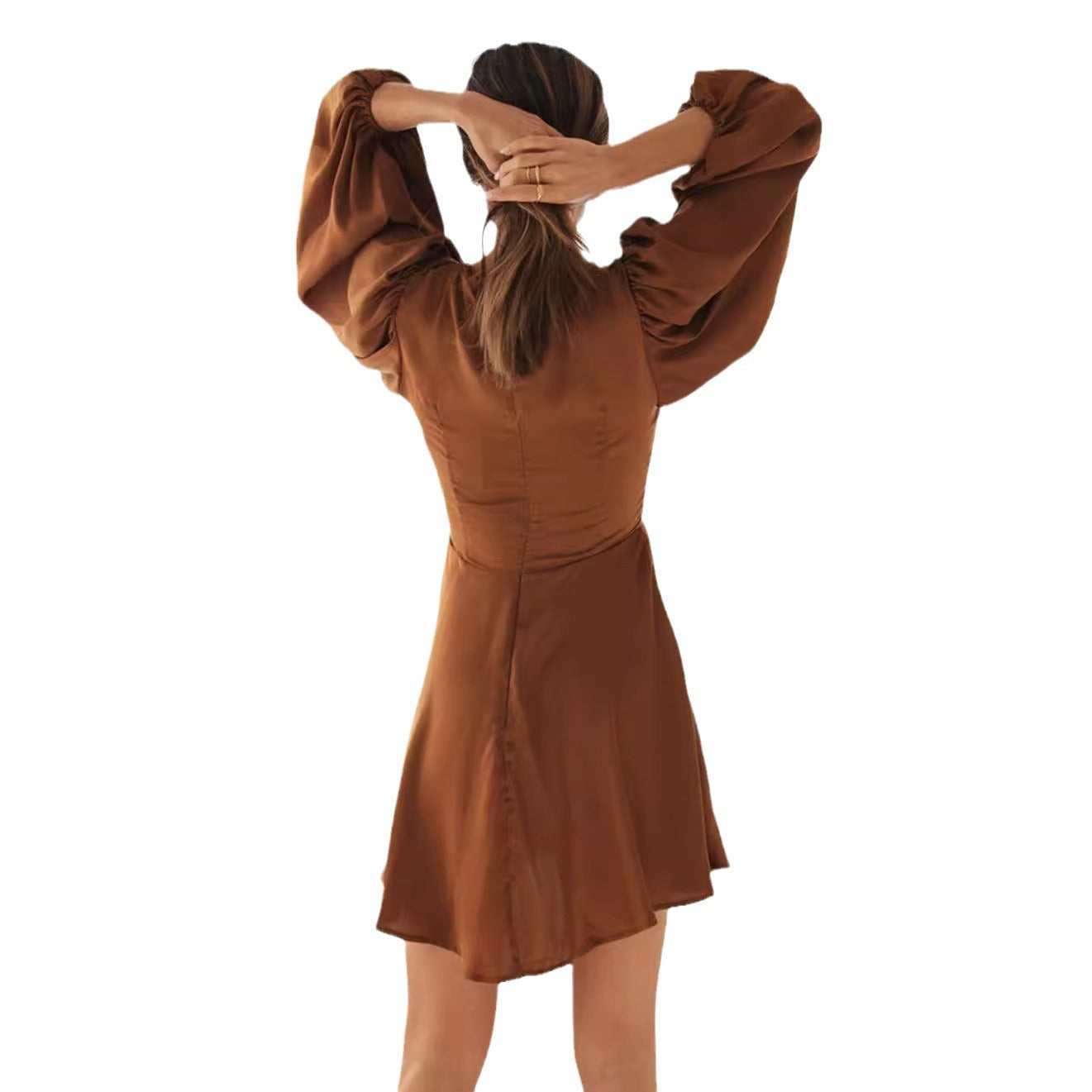 Damen Minikleid V-Ausschnitt Voluminöse Ärmel