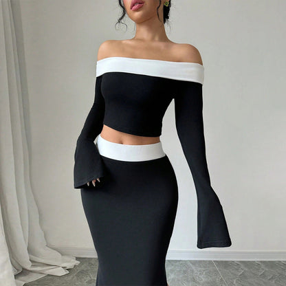 Damen Off-Shoulder Crop- und Maxirock Set
