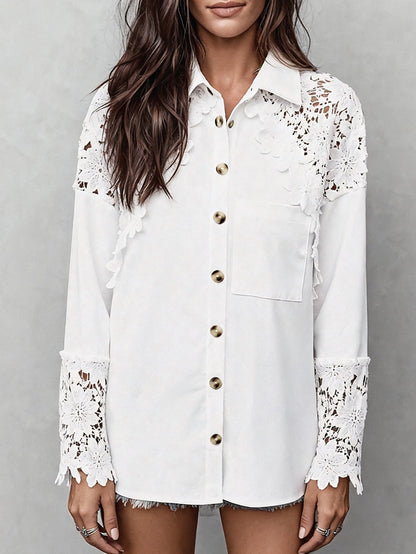 Damen Bluse Spitze Blume Eveloria