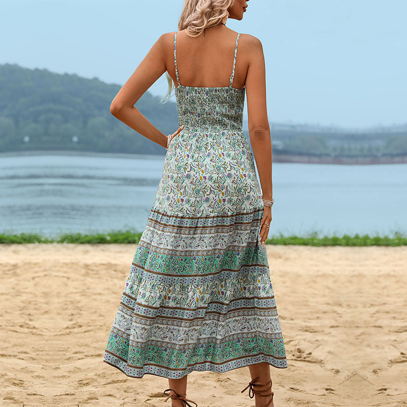 Damen Maxikleid Verstellbarer Taillenzug Mustermix Eveloria