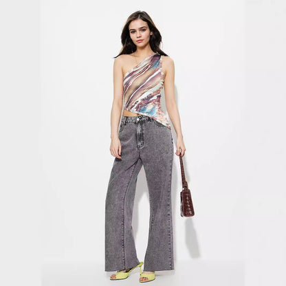 Damen High-Waist Flared Jeans mit Nähten und hohem Bund