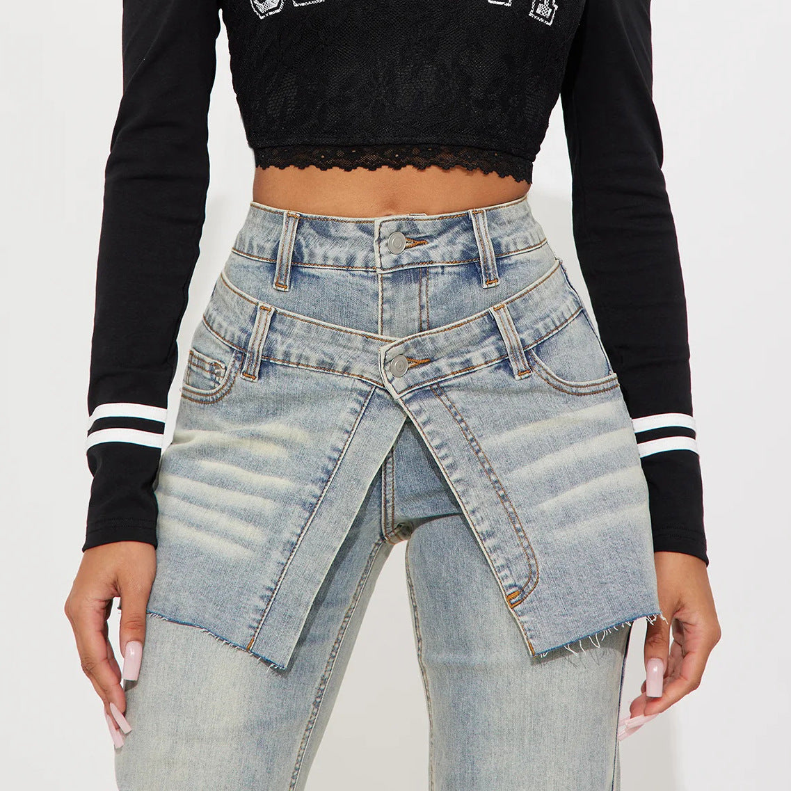Damen Jeans Asymmetrischer Schnitt Eveloria