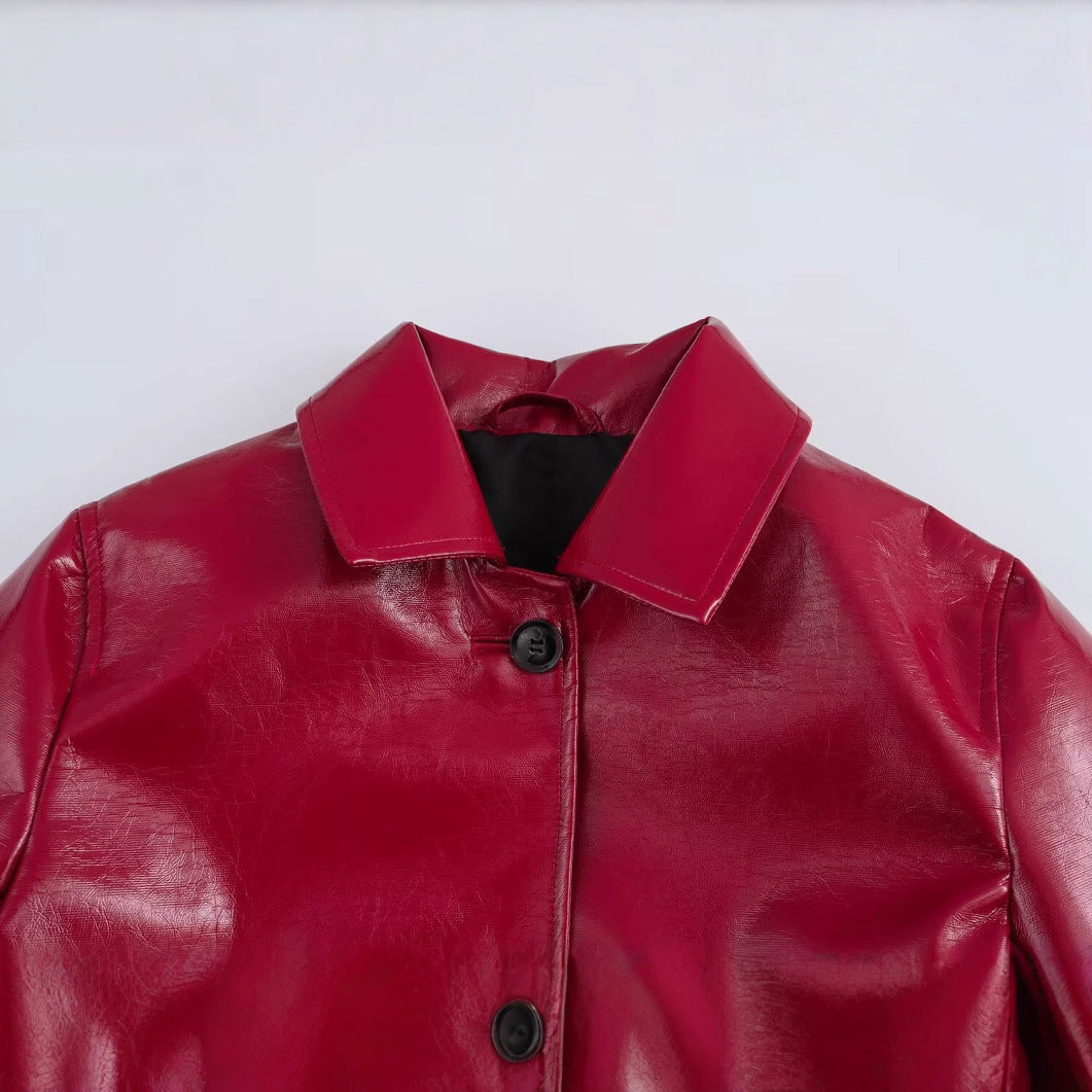 Damen Kunstlederjacke Glänzend Taschen Eveloria