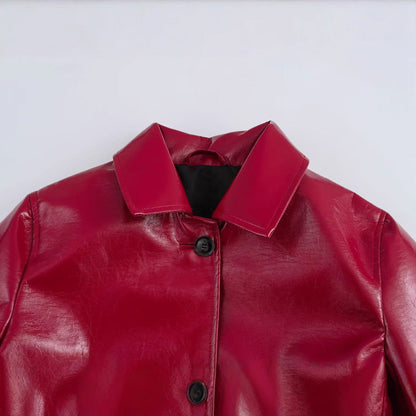 Damen Kunstlederjacke Glänzend Taschen Eveloria