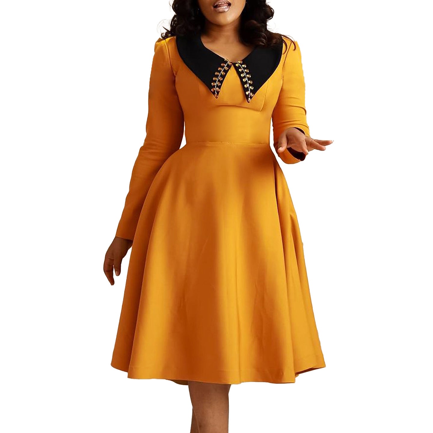 Damen Kleid Eleganter Kragen Voluminöser Rock