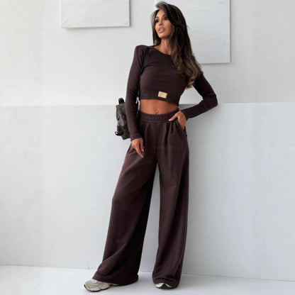 Damen Bequemes Set Cropped Oberteil Weite Jogginghose