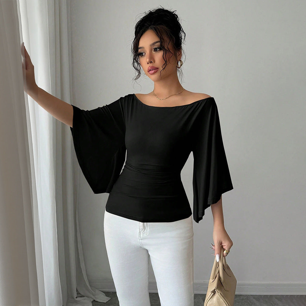 Damen Off-Shoulder- Weite Ärmel Figurformend