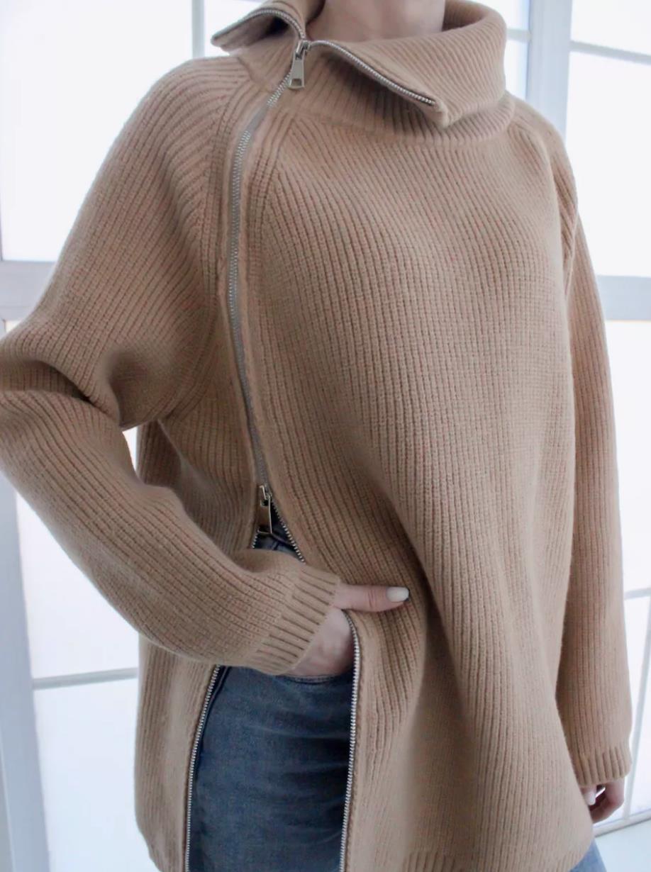 Eveloria Damen Pullover Oversized Rippstrick Asymmetrisch Großer - Eveloria