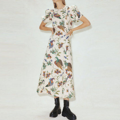 Damen Maxikleid Blumenmuster Voluminöse Ärmel Eveloria