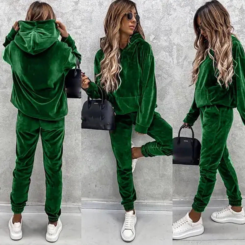 Damen Velours-Jogginganzug mit Kapuze und elastischem Bund