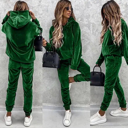 Damen Velours-Jogginganzug mit Kapuze und elastischem Bund