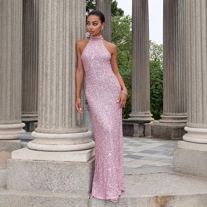 Damen Abendkleid Glitzernd Hochkragen Figurbetont Eveloria