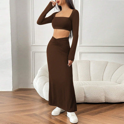 Damen Crop- Maxirock Set Raffungen Eveloria