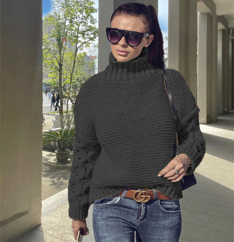 Damen Grobstrickpullover Hochkragen Strukturmaschen Optik Eveloria