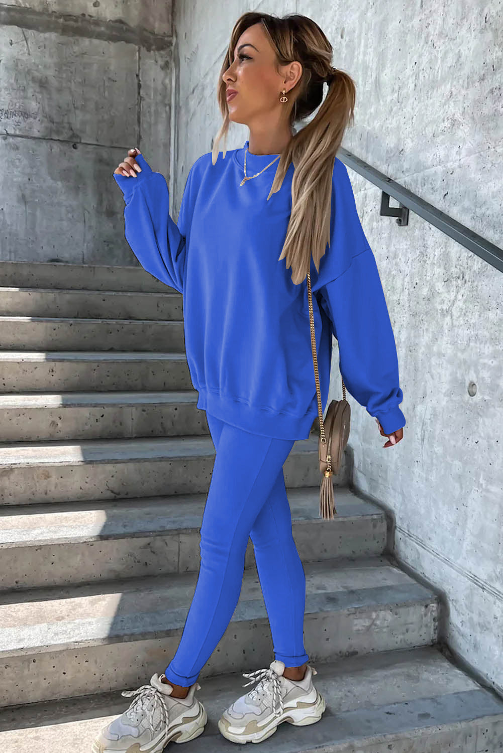 Damen Oversized Sweatshirt Set mit Leggings Grau Eveloria