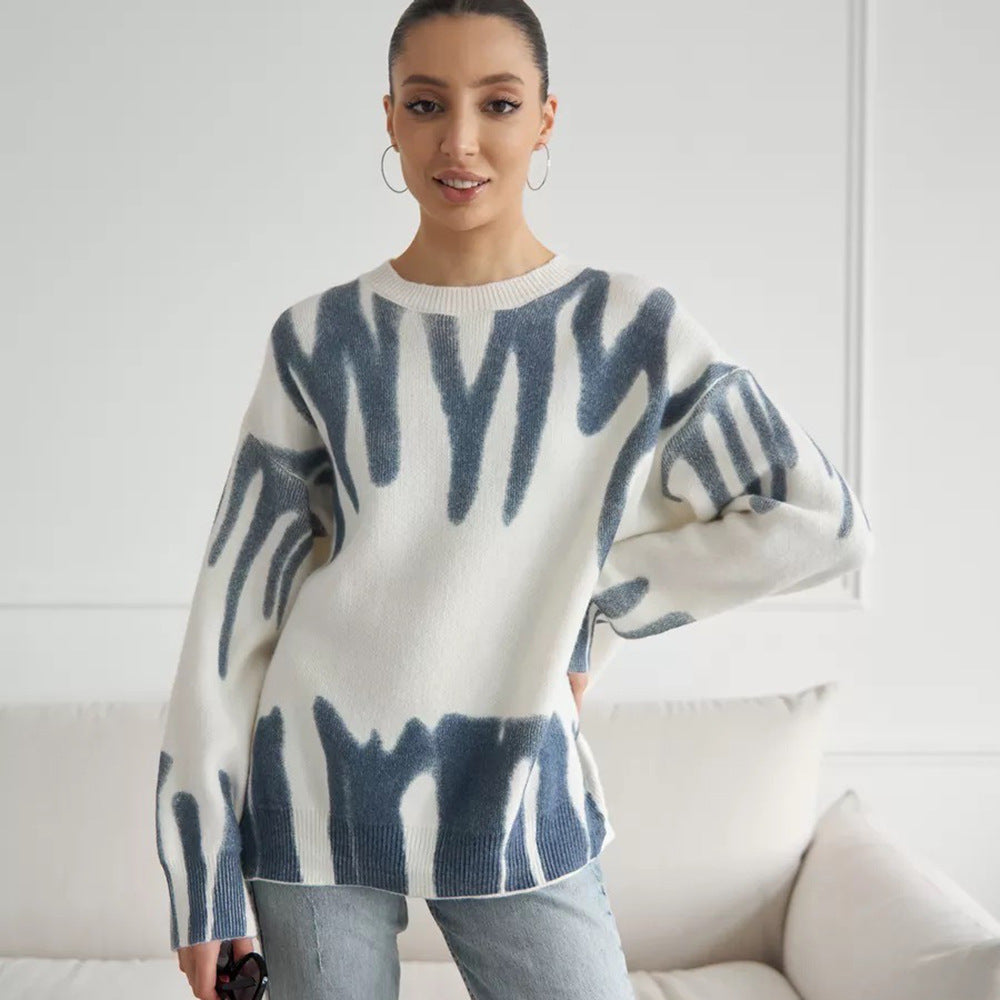 Damen Pullover Moderner Farbverlauf Lässiger Schnitt Grau