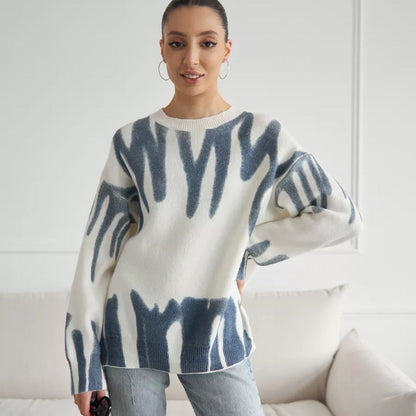 Damen Pullover Moderner Farbverlauf Lässiger Schnitt Grau