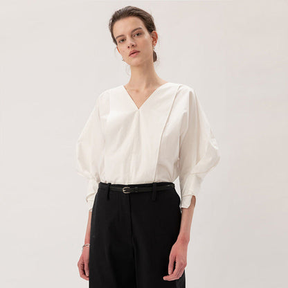 Damen Bluse V-Ausschnitt Voluminöse Ärmel Eveloria