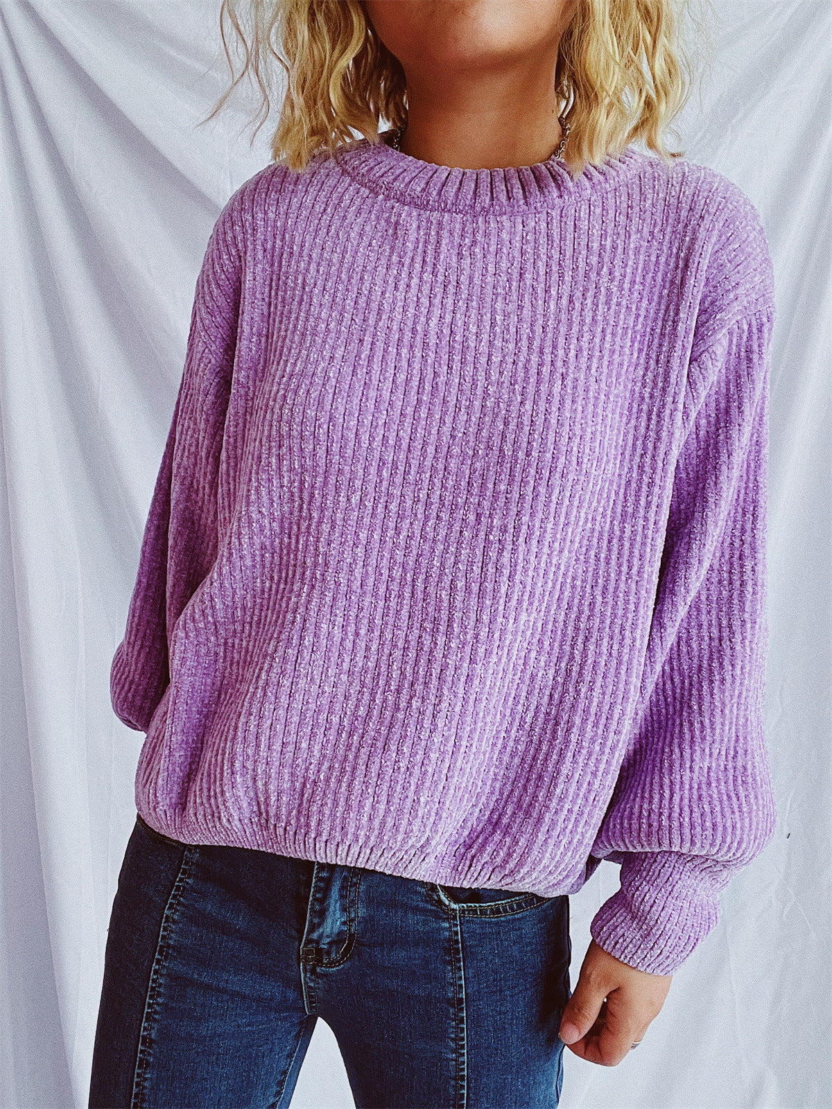 Damen Grobstrickpullover Weite Ärmel Strukturiert Beige