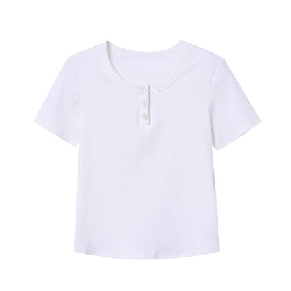 Damen Kurzarm Henley-Shirt mit Knöpfen Eveloria