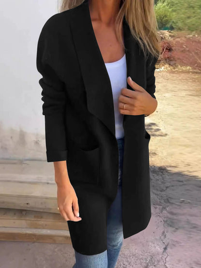 Damen Oversized-Mantel Lässig Eingrifftaschen Offener Kragen