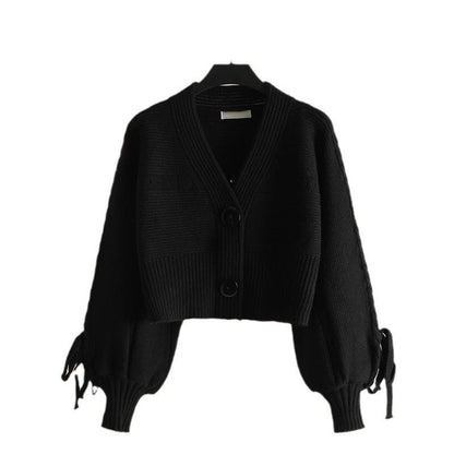 Damen Cropped Cardigan mit Knöpfen und Rippstruktur