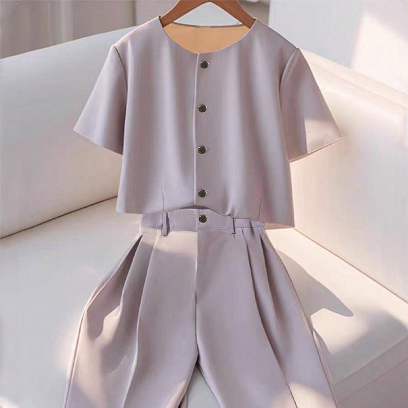 Damen Set Kurzes Oberteil Elegant Hose Eveloria
