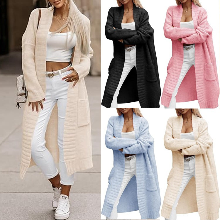 Damen Strickcardigan Lässig Mit Taschen Beige - Eveloria