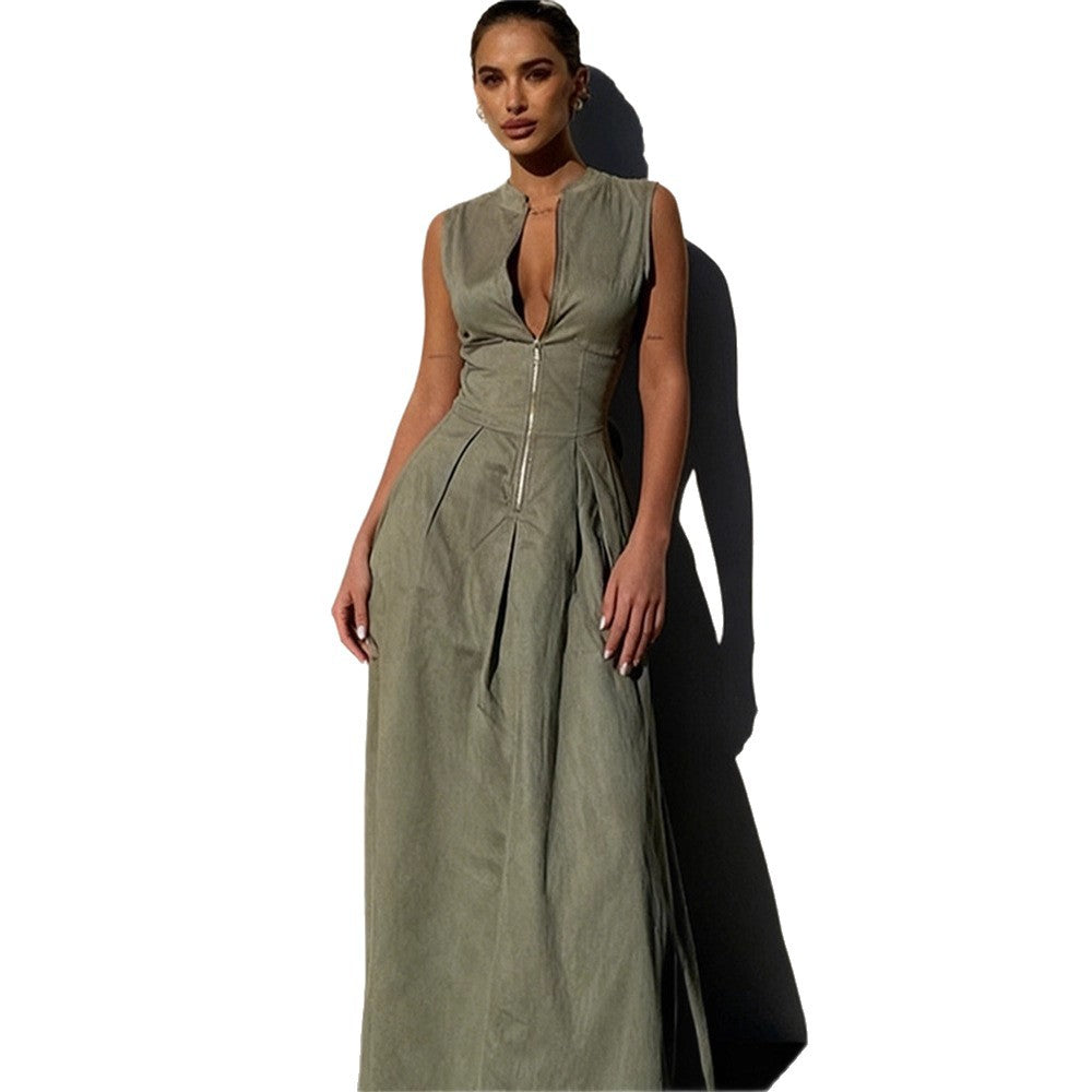Damen Sommerkleid Hochwertiger Reißverschluss Schwingender Saum