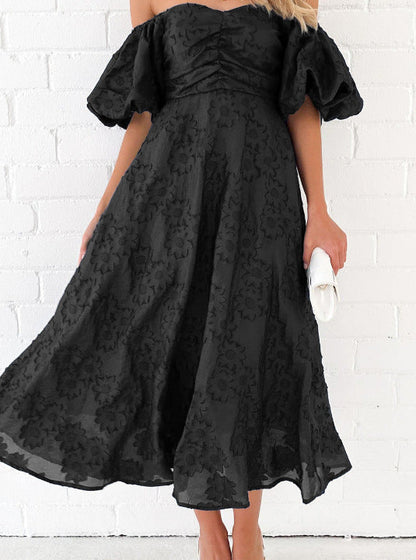 Damen Midikleid Puffärmel Floralmuster Eveloria