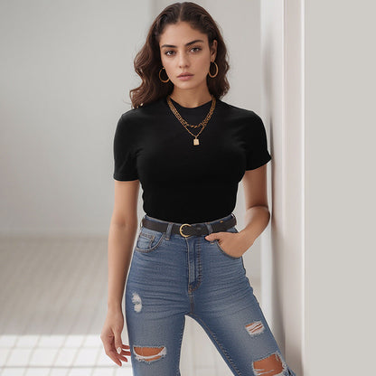 Damen T-Shirt Kurzarm Modischer Schnitt Eveloria
