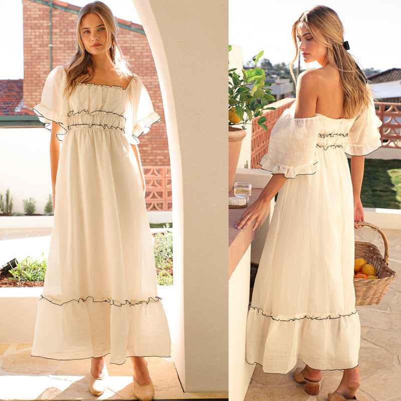 Damen Maxikleid Rüschendetails Elastischer Taillenbund - Eveloria